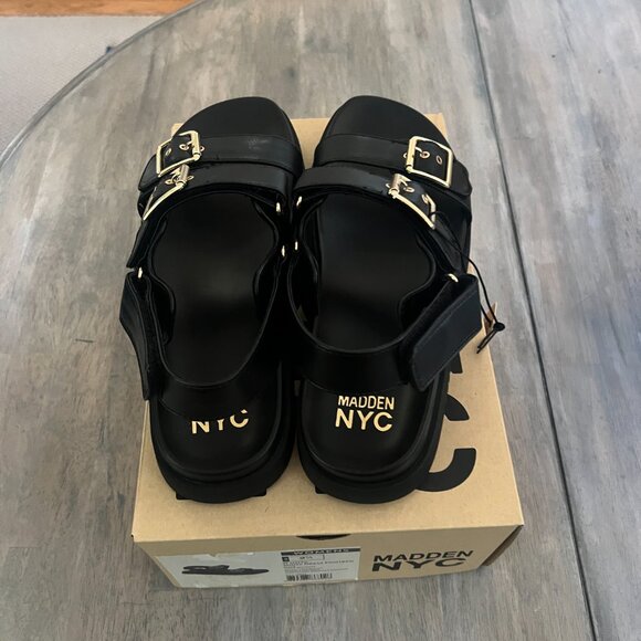 Madden NYC Women's Size 10 Black Mona Sandals Double Buckle Comfort Footbed - Picture 3 of 7